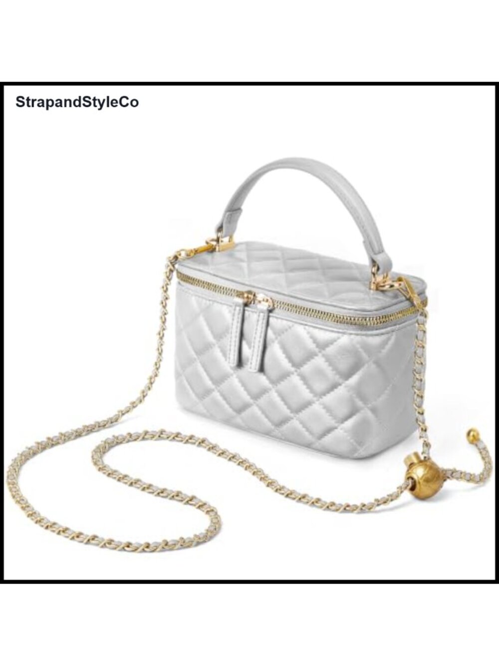 Quilted Vegan Leather Box Crossbody Purse Chain Strap Top Handle Bag